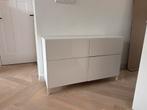 Ikea Besta dressoir wit hoogglans met glasplaat, Ophalen, Gebruikt, 100 tot 150 cm, Glas