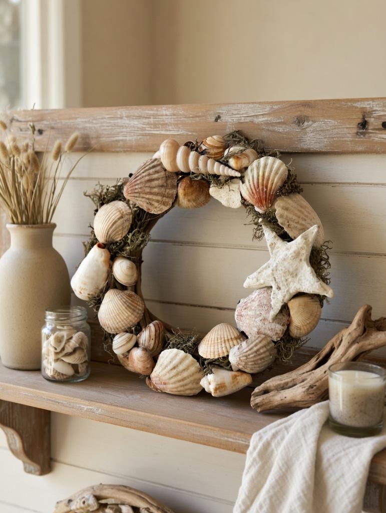 Schelpenkrans 20cm, Huis en Inrichting, Woonaccessoires | Kransen, Nieuw, Ophalen of Verzenden