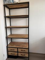 Stoere open kast van mangohout en metaal met lades, Ophalen, 50 tot 100 cm, Zo goed als nieuw, Met lade(s)