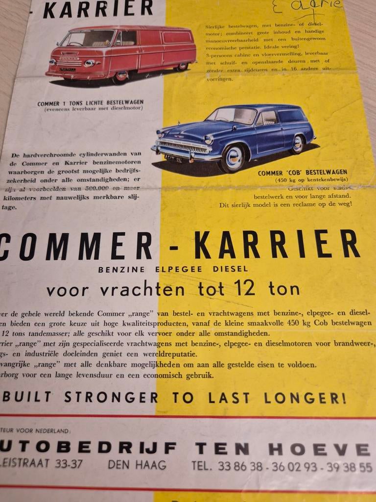 Jaren 50 60 Nederlandse Commer bestelbus trucks brochure, Ophalen of Verzenden, Gelezen, Overige merken