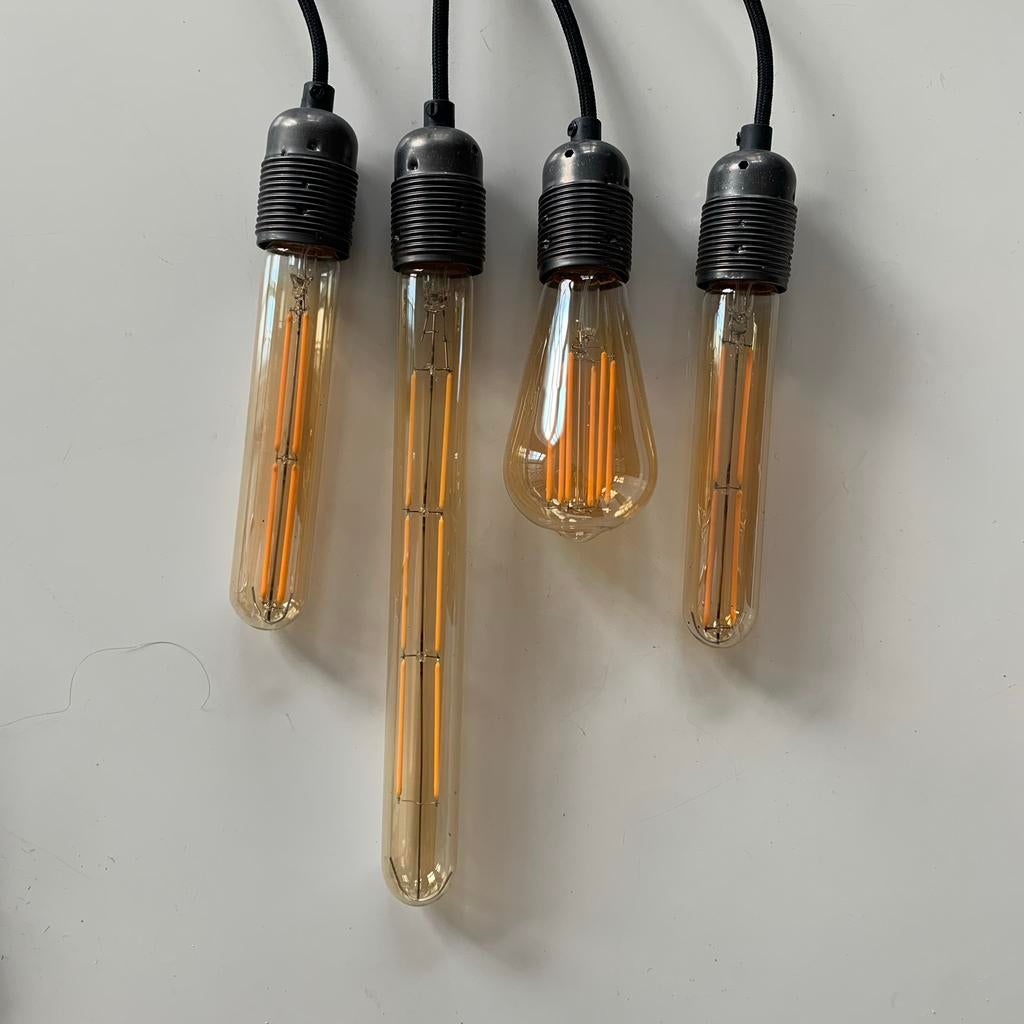 4 Edison industriële retro style LAMPEN met snoer hanglampen, Ophalen of Verzenden, Gebruikt