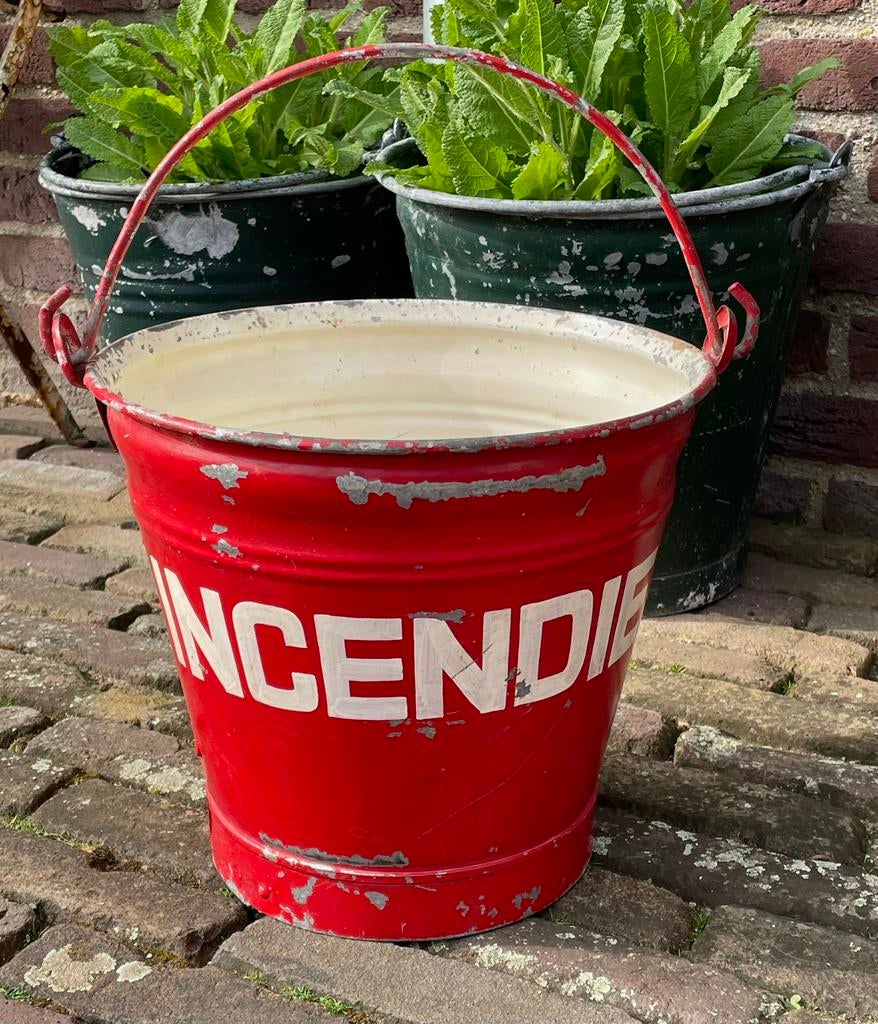 Brocante oude Franse zinken blus emmer Brand / Incendie, Antiek en Kunst, Ophalen of Verzenden