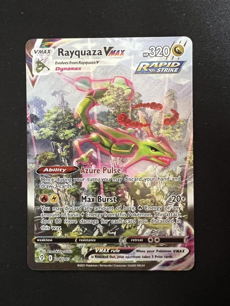Pokemon Rayquaza VMAX - Evolving skies 218/203 MINT, Hobby en Vrije tijd, Verzamelkaartspellen | Pokémon, Nieuw, Losse kaart, Ophalen