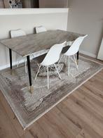Eettafel marmerlook + 4 stoelen – complete set., Ophalen of Verzenden, Zo goed als nieuw, 75 m² of meer, Laminaat