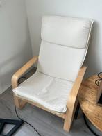 Stoel met lichte houten frame en witte kussens, Huis en Inrichting, Stoelen, Ophalen, Gebruikt, Wit, Eén