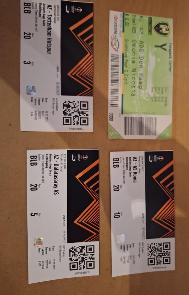 Europese TICKETS AZ en ADO Den Haag, Verzamelen, Ophalen of Verzenden, Gebruikt, Overige binnenlandse clubs