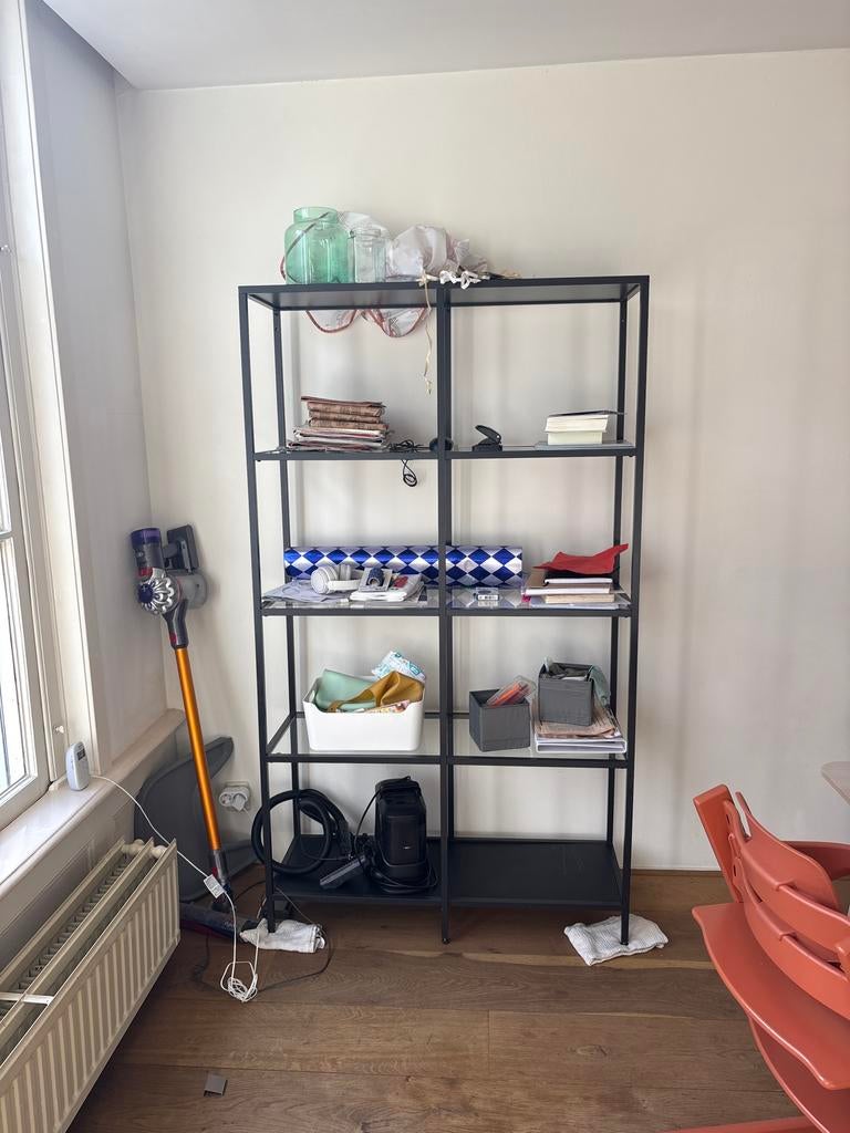 Stellingkast metaal en glas, Huis en Inrichting, Kasten | Stellingkasten, Ophalen, Zo goed als nieuw