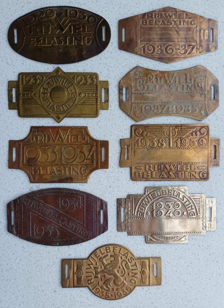 9 fiets belasting plaatjes,, Antiek en Kunst, Curiosa en Brocante, Ophalen of Verzenden