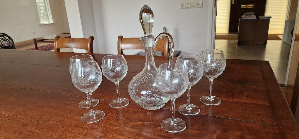 Geslepen kristallen glazen met karaf, Antiek en Kunst, Antiek | Glas en Kristal, Ophalen