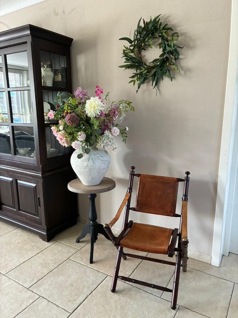 Vintage klapstoel van bamboe en zadelleer, Ophalen of Verzenden