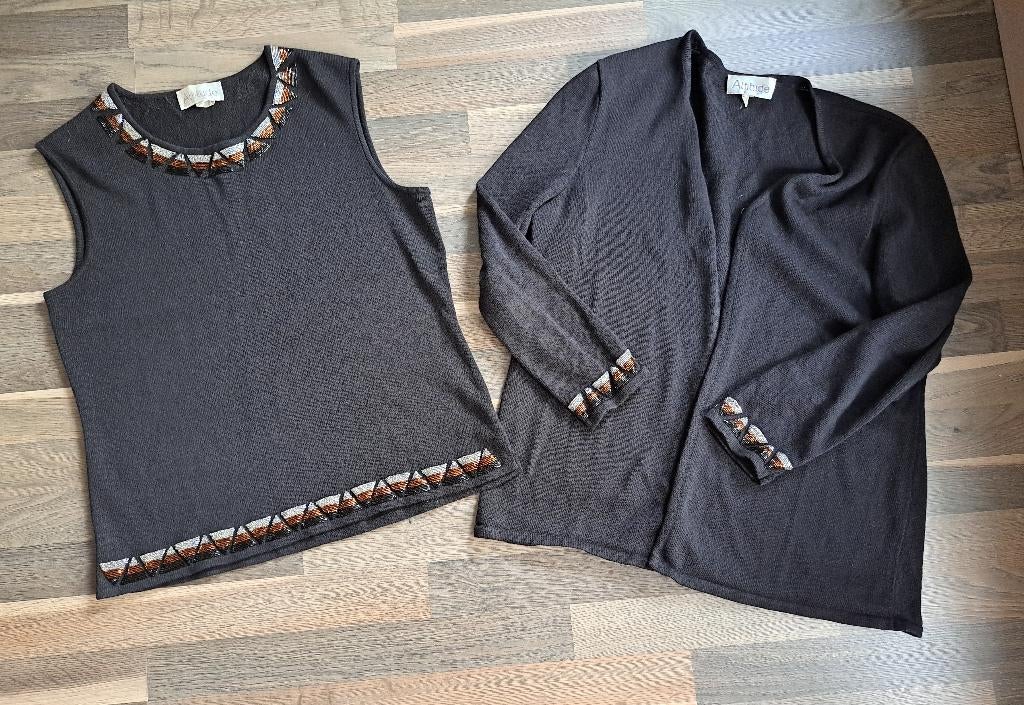 Twinset, Attitude, met wol, mt 42, goud en zilver boord, Kleding | Dames, Ophalen of Verzenden, Zo goed als nieuw, Maat 42/44 (L)