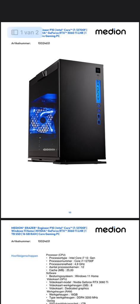 Medion erazer engineer P10 i7 Gaming pc, Computers en Software, Desktop Pc's, HDD, Gaming, Ophalen of Verzenden