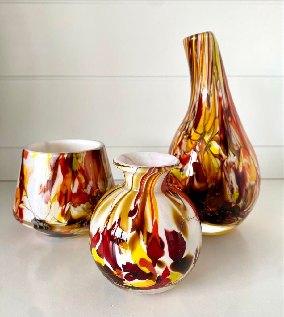 Fidrio terra Set van 3 glazen vazen met vlammenpatroon, Ophalen of Verzenden