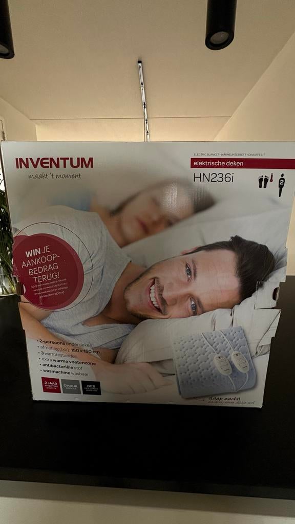 Inventum elektrische deken 150x150cm, 3 standen, uitwasbaar, Ophalen, Zo goed als nieuw, Tweepersoons, Deken of Dekbed