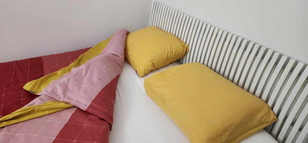 2-persoons bed 160x200 met wollen dekbedden en Auping hoezen, Huis en Inrichting, Slaapkamer | Bedden, Ophalen, Gebruikt, Wit