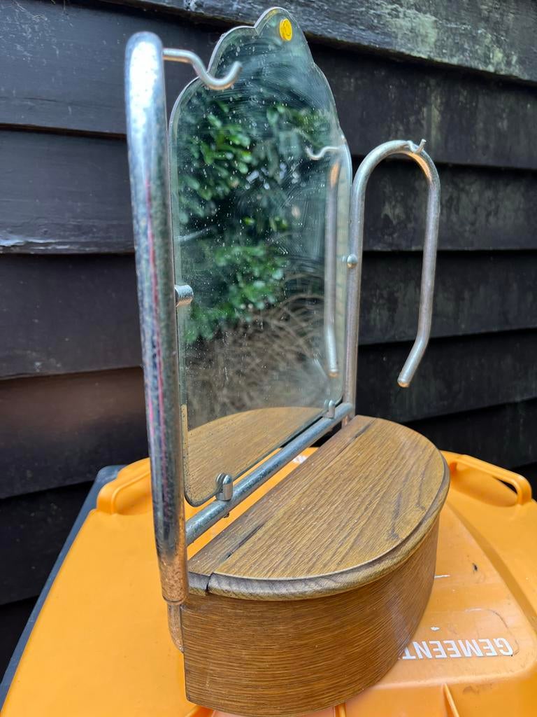 Vintage kap- scheerspiegel met opbergruimte, Antiek en Kunst, Ophalen