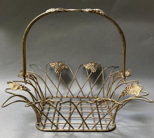 Prachtige droogbloemhouder, goudkleurige metalen mand, Antiek en Kunst, Curiosa en Brocante, Ophalen of Verzenden