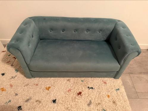 Kids bankje velvet blauw Xenos, Huis en Inrichting, Banken | Sofa's en Chaises Longues, Zo goed als nieuw, Tweepersoons, Minder dan 150 cm