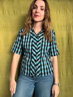 Vintage geruit blouse / blouseje zwart - blauw M / 38, Kleding | Dames, Maat 38/40 (M), Blauw, Hgv, Ophalen of Verzenden