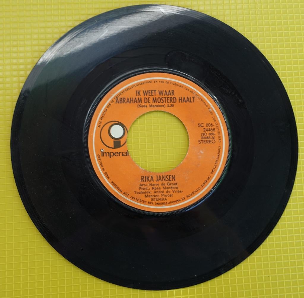 rika jansen - ik weet waar abraham de de mosterd haalt, Cd's en Dvd's, Vinyl Singles, 7 inch, Single, Ophalen of Verzenden, Zo goed als nieuw