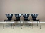 4 Fritz Hansen 7 series vlinderstoelen door Arne Jacobsen, Huis en Inrichting, Stoelen, Ophalen, Gebruikt, Zwart, Vier