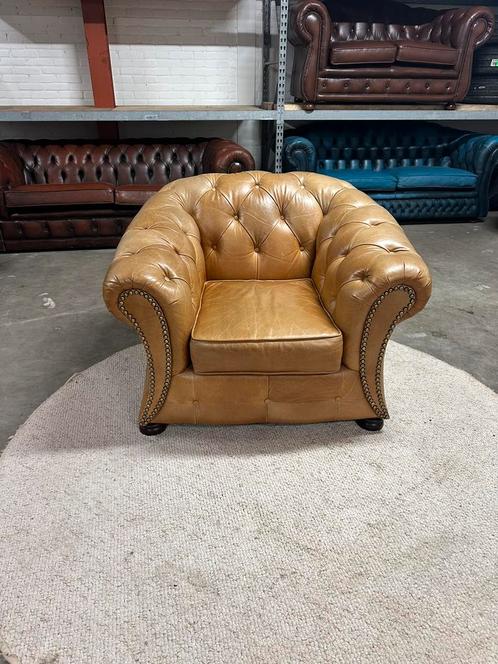 Chesterfield fauteuil cognac , chesterfield stoel cognac, Huis en Inrichting, Fauteuils, Zo goed als nieuw, Leer, 75 tot 100 cm
