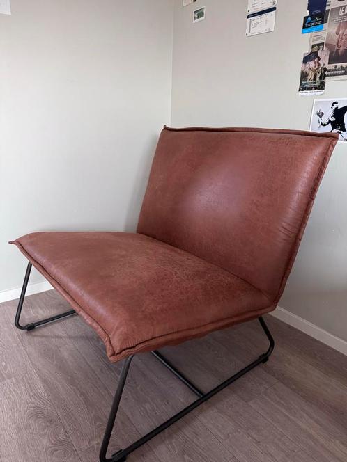 Leren Fauteuil met Metalen Frame, Huis en Inrichting, Fauteuils, Zo goed als nieuw, Metaal, 75 tot 100 cm, Ophalen of Verzenden