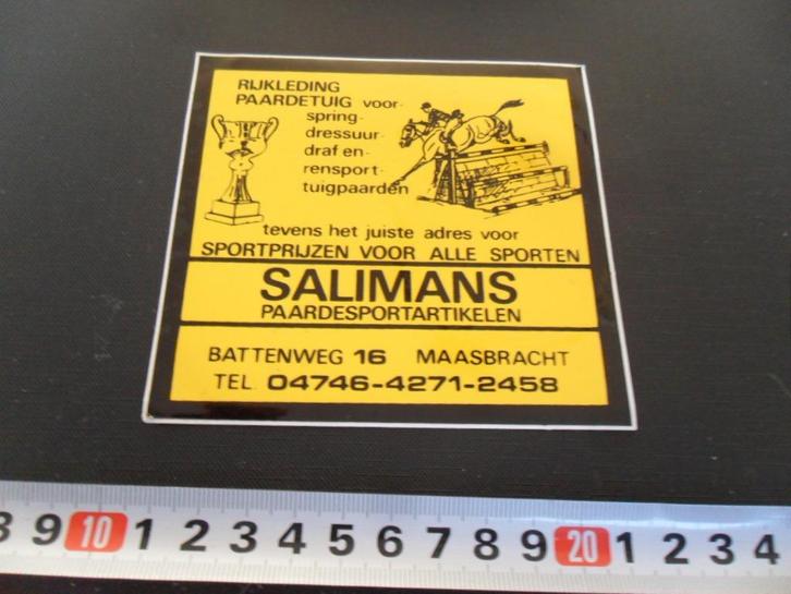 sticker Maasbracht SALIMANS paardesportartikelen Battenweg, Verzamelen, Stickers, Zo goed als nieuw, Bedrijf of Vereniging, Ophalen