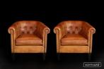 Gecapitonneerde chesterfield clubfauteuils in schapenleer, Huis en Inrichting, Fauteuils, Nieuw, Ophalen of Verzenden, 75 tot 100 cm