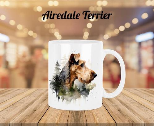 Airedale Terriër Profiel mok, Huis en Inrichting, Keuken | Servies, Nieuw, Kop(pen) en/of Schotel(s), Overige stijlen, Ophalen of Verzenden