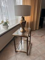 Messing set lamp met glazen medsing tafel, Minder dan 55 cm, Gebruikt, Metaal of Aluminium, Vierkant