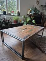 Unieke sloophouten salontafel met stalen Frame, Huis en Inrichting, Tafels | Salontafels, Ophalen, Gebruikt, 100 tot 150 cm, 50 tot 100 cm