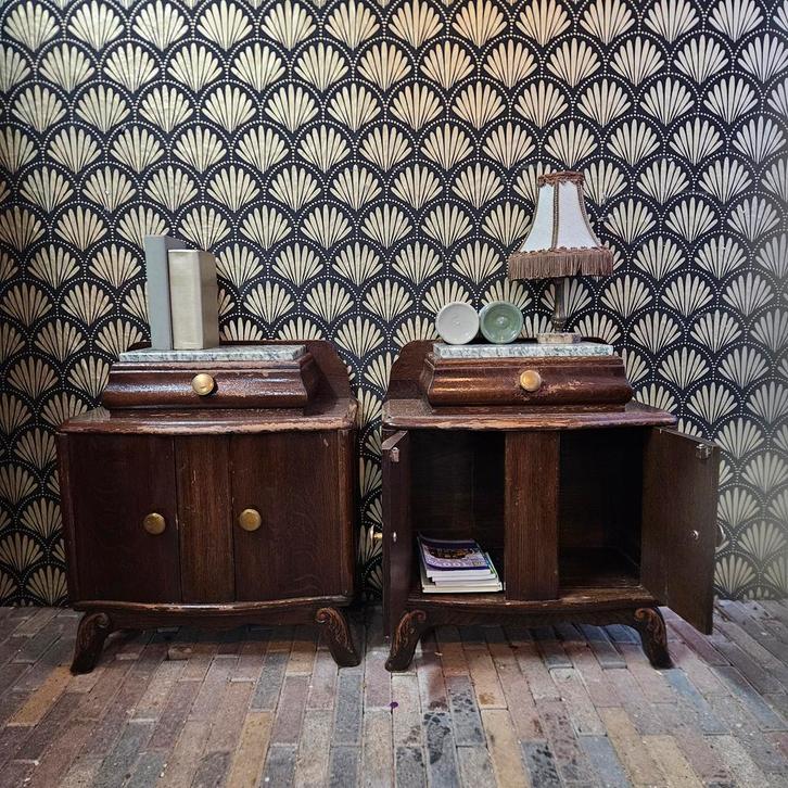 Leuke art deco nachtkastjes met marmerenblad, Huis en Inrichting, Kasten | Ladekasten, Ophalen