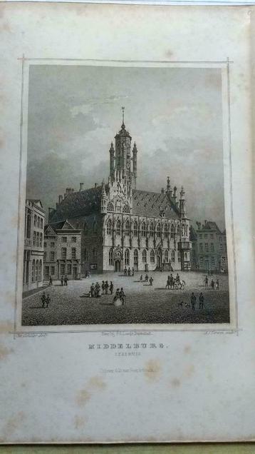 093 A Middelburg Stadhuis Staalgravure 1860 wat vlekjes beschikbaar voor biedingen