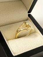 18 K Gouden Panter Ring 0.25 crt Briljantgeslepen Diamant, Goud, Goud, Met edelsteen, Ophalen of Verzenden