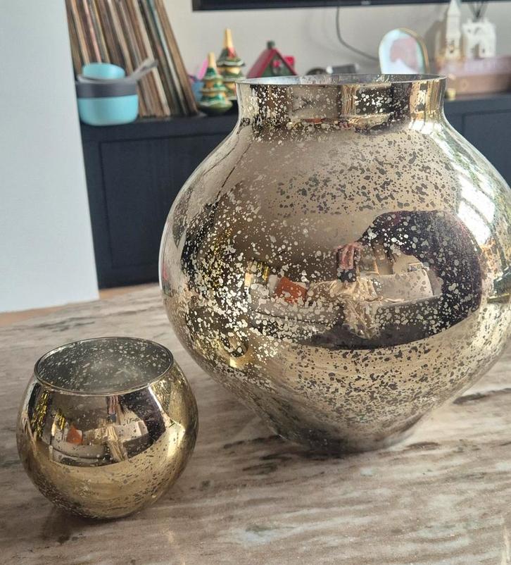 Goudkleurige vaas H&M, Huis en Inrichting, Woonaccessoires | Vazen, Zo goed als nieuw, Overige kleuren, Minder dan 50 cm, Glas