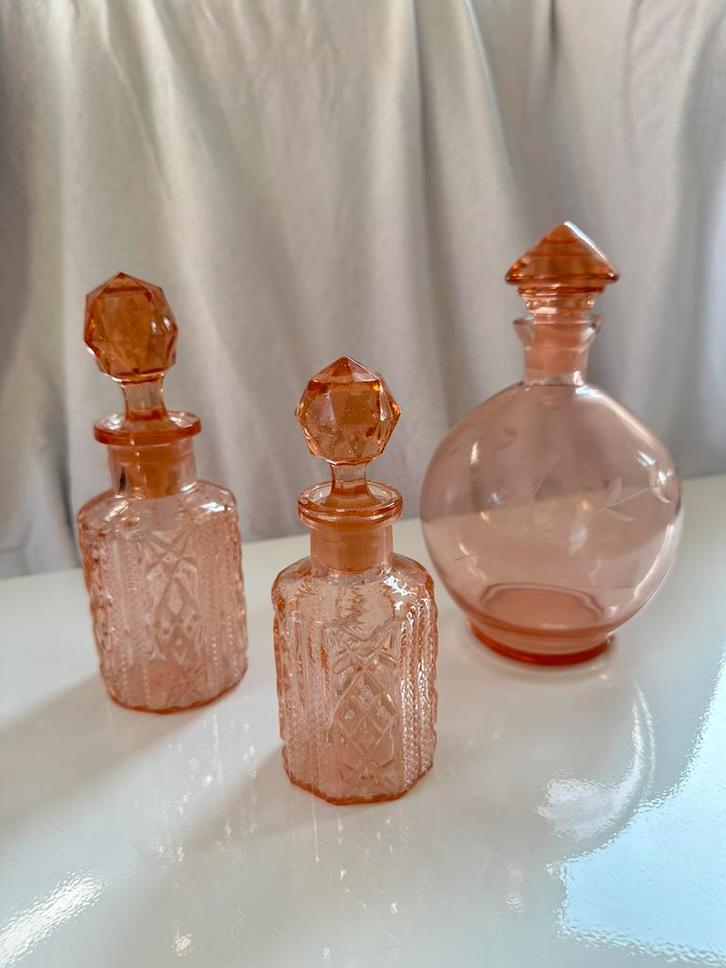 Roze Rosaline persglas karaffen, Antiek en Kunst, Antiek | Glas en Kristal, Ophalen