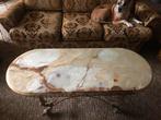 Vintage brocante marmeren salontafel met koperen onderstel, Ophalen, Gebruikt, Frans Brocant, Overige maten
