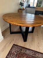 Ronde mangohouten tafel, diameter 150, stalen poot, Huis en Inrichting, Tafels | Eettafels, Ophalen, Rond, Zo goed als nieuw, Vijf personen of meer
