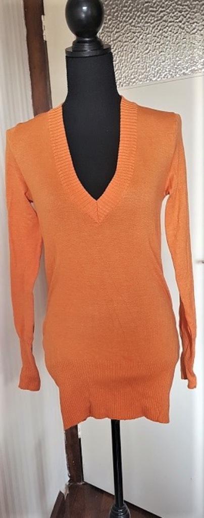 Langere oranje trui / tuniek met v hals, nieuw. Maat 36 S, Kleding | Dames, Truien en Vesten, Nieuw, Maat 36 (S), Oranje, Verzenden