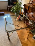 Luxury glass coffee table with brass legs, Huis en Inrichting, Tafels | Salontafels, Ophalen, French barss legs, Minder dan 50 cm