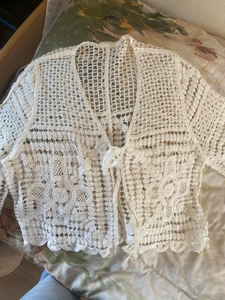 Gehaakt katoenen vest - Ivoor - grote M, Kleding | Dames, Truien en Vesten, Zo goed als nieuw, Maat 38/40 (M), Wit, Ophalen of Verzenden