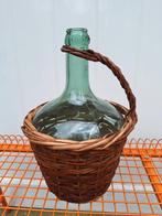 Vintage brocante groene fles Viresa glas mandje, Ophalen of Verzenden