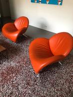 Twee Leolux Papageno fauteuils oranje leder, Huis en Inrichting, Fauteuils, Ophalen, Gebruikt, 75 tot 100 cm, Leer