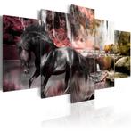 806 Paard Natuur 5 Luik Canvas Schilderij 200x100cm 2 maten, Ophalen of Verzenden