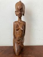 Beeld hout vrouw naakt met 2x baby, Ophalen of Verzenden