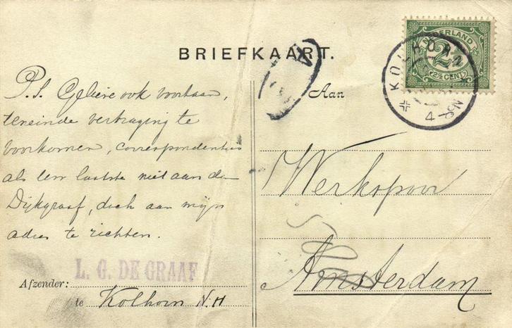 L.G. de Graaf, Kolhorn N.H. - 01.1915 - briefkaart, Postzegels en Munten, Brieven en Enveloppen | Nederland, Envelop, Ophalen of Verzenden