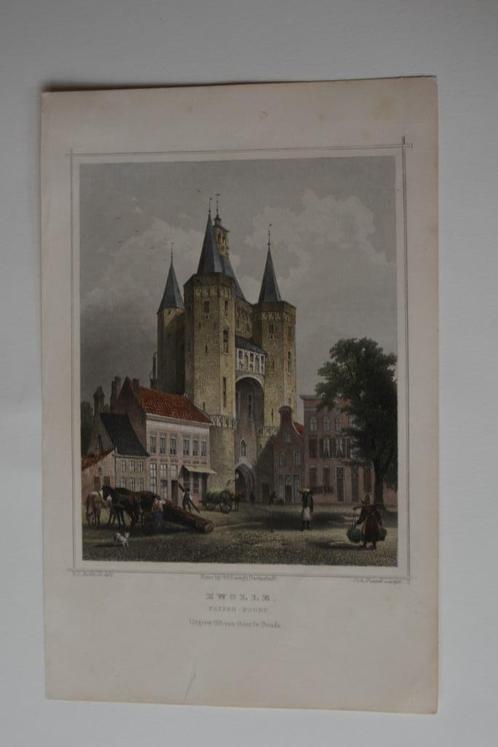 ZWOLLE Sassen-Poort Staalgravure J.L. Terwen Gekleurd G68, Antiek en Kunst, Kunst | Etsen en Gravures, Verzenden