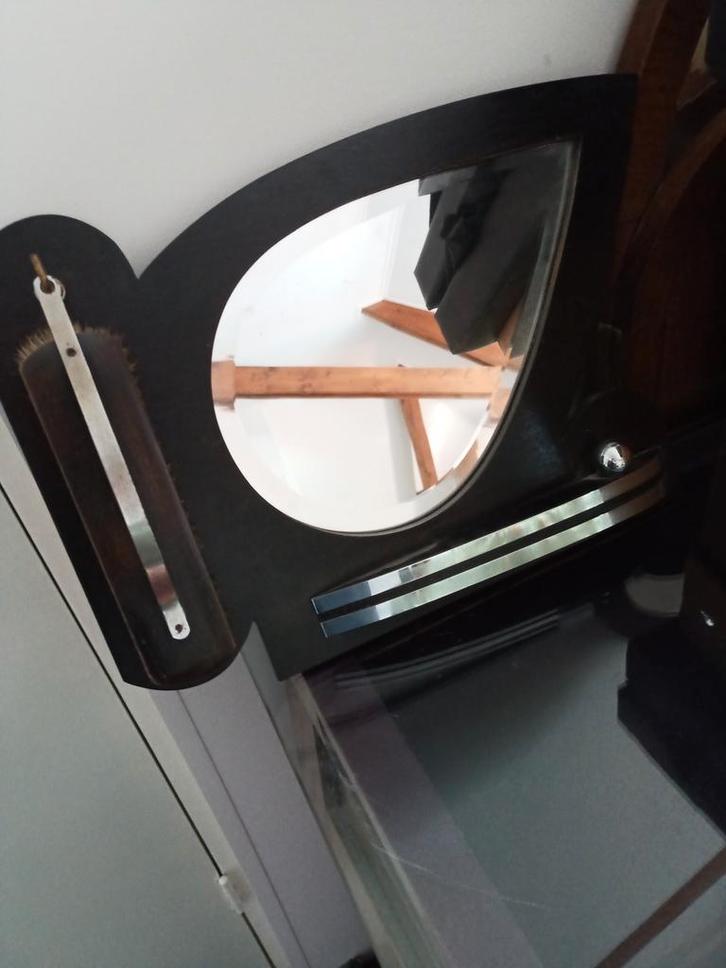 Amsterdamse School Spiegel met kledingborstel, Antiek en Kunst, Antiek | Spiegels, Minder dan 50 cm, Minder dan 100 cm, Ovaal