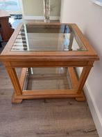 Bijzettafel van geloogd eiken / facet geslepen glas, Minder dan 55 cm, Rechthoekig, Ophalen, 45 tot 60 cm